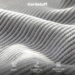 3-istuttava sohva olohuoneeseen, cord-tyylinen kangas, 188 cm, vaaleanharmaa
