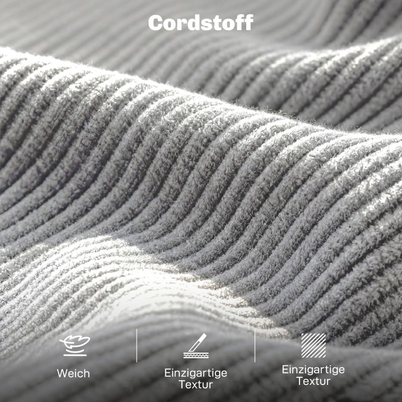 3-istuttava sohva olohuoneeseen, cord-tyylinen kangas, 188 cm, vaaleanharmaa