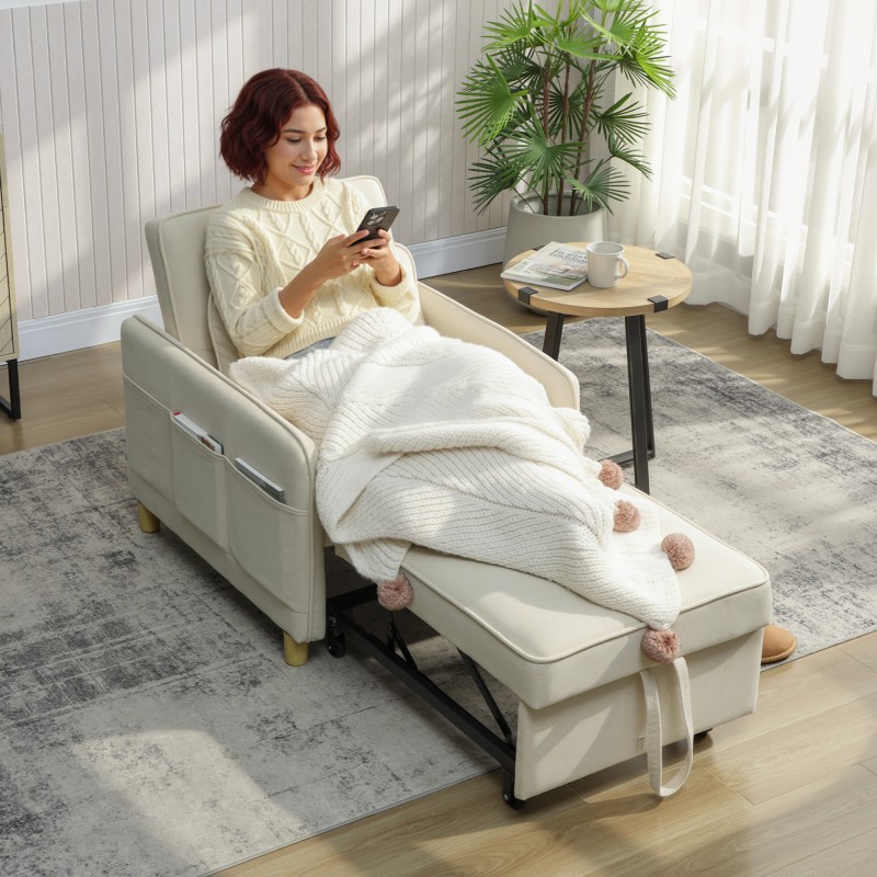 Vuodetuoli 3-in-1 olohuoneeseen, leveä istuin 60x180 cm, beige