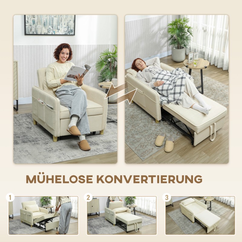Vuodetuoli 3-in-1 olohuoneeseen, leveä istuin 60x180 cm, beige