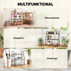 Metallinen 3-tasoinen kukkateline / kasviteline, 78 cm korkea, musta