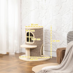 Kissatorni ja raapimispuu 2 tasolla, sisalpinta, Ø59 cm, beige-ruskea