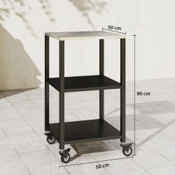 Grillipöytä / tarjoiluvaunu ulkokäyttöön, ruostumaton teräs ja metalli, 3 tasoa, 50 x 50 x 90 cm, musta