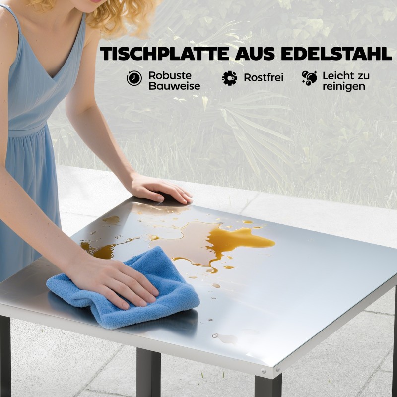 Grillipöytä / tarjoiluvaunu ulkokäyttöön, ruostumaton teräs ja metalli, 3 tasoa, 50 x 50 x 90 cm, musta