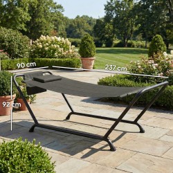 Riippusänky jalustalla ulko- ja sisäkäyttöön, metalli/polyesteri, 237 x 90 cm, tummanharmaa/musta, 150 kg
