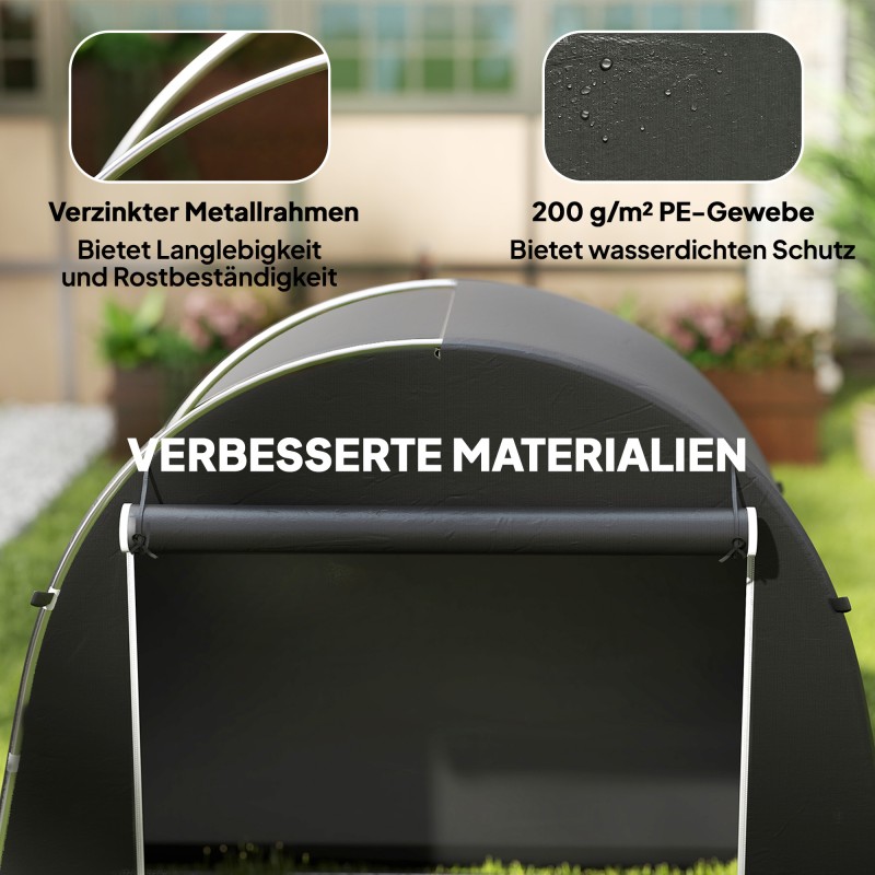 Siirrettävä pihavarasto polkupyörille, metallirunko ja muovikate, 245 x 120 x 200 cm, tummanharmaa