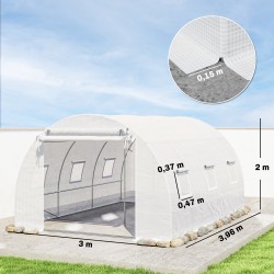 Kasvihuone kasvutunneli PE-muovi ja sinkitty teräs 396 x 300 x 200 cm valkoinen