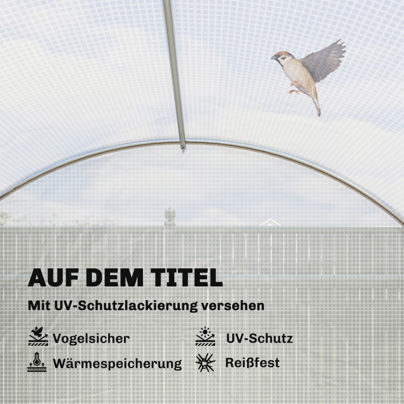 Kasvihuone kasvutunneli PE-muovi ja sinkitty teräs 396 x 300 x 200 cm valkoinen