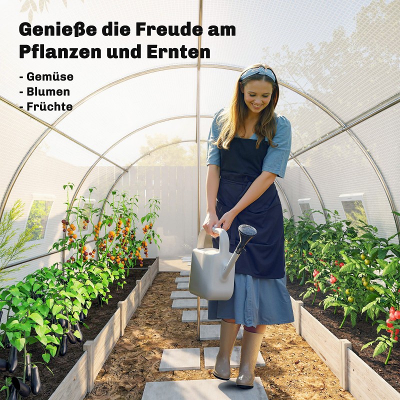 Kasvihuone kasvutunneli PE-muovi ja sinkitty teräs 396 x 300 x 200 cm valkoinen