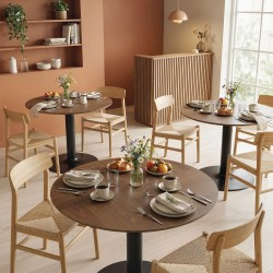 Pyöreä ruokapöytä 6 hengelle, MDF/teräs, Ø110 x 78 cm, ruskea puukuviollinen