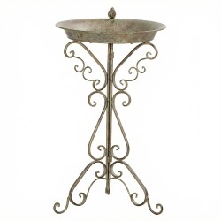 Lintukylpy jalustalla metallinen puutarha allas lintufiguurilla 48 x 42 x 75 cm vihreä