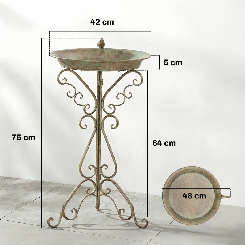 Lintukylpy jalustalla, metallinen puutarha-allas lintufiguurilla 48 x 42 x 75 cm, vihreä