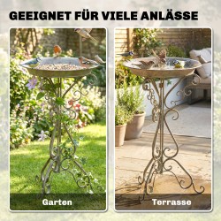 Lintukylpy jalustalla, metallinen puutarha-allas lintufiguurilla 48 x 42 x 75 cm, vihreä