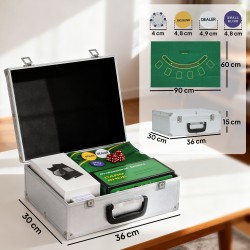 Pokerisetti 300 pelimerkillä, 2 korttipakkaa, nopat, pelimatto ja salkku, jopa 8 pelaajalle