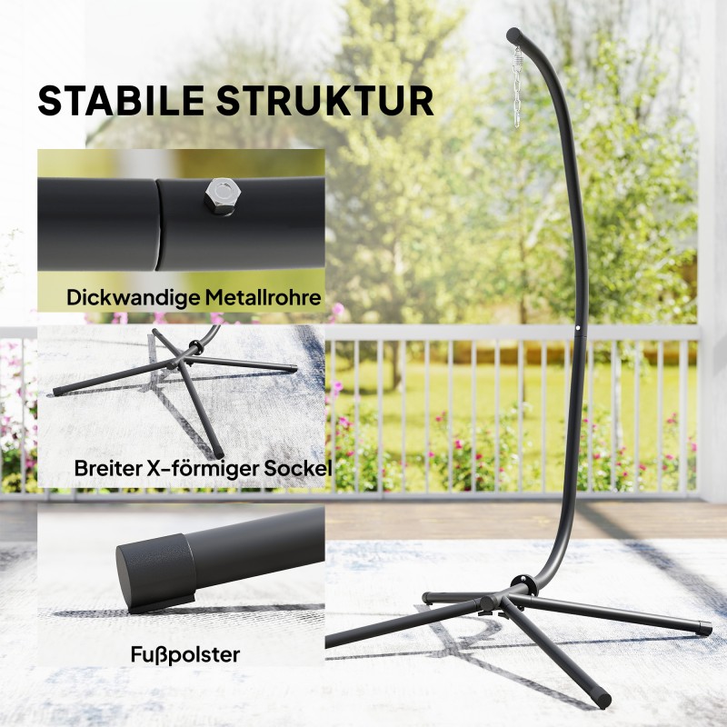 Riippuistuimen jalusta C-mallinen metallirunko 128x105x205 cm 150 kg musta