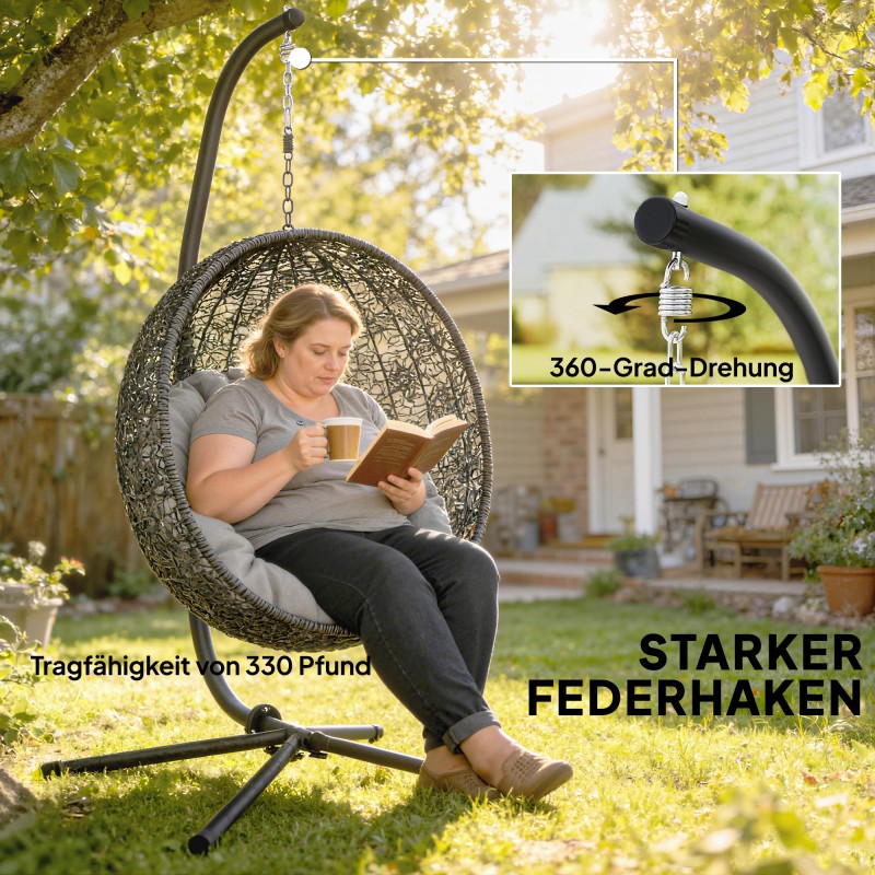 Riippuistuimen jalusta C-mallinen metallirunko 128x105x205 cm 150 kg musta