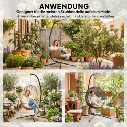 Riippuistuimen jalusta C-mallinen metallirunko 128x105x205 cm 150 kg musta