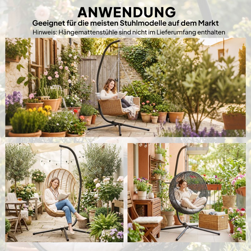 Riippuistuimen jalusta C-mallinen metallirunko 128x105x205 cm 150 kg musta