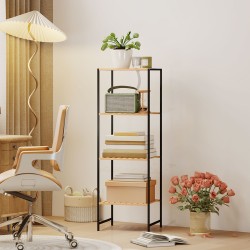 Kylpyhuoneen hylly bambua ja terästä, 4-tasoinen seisova hylly, 36,5 x 33 x 110 cm, musta/natur