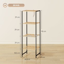 Kylpyhuoneen hylly bambua ja terästä, 4-tasoinen seisova hylly, 36,5 x 33 x 110 cm, musta/natur