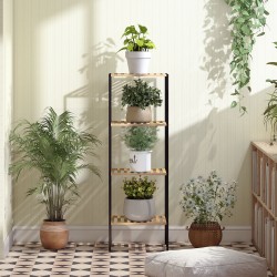 Kylpyhuoneen hylly bambua ja terästä, 4-tasoinen seisova hylly, 36,5 x 33 x 110 cm, musta/natur