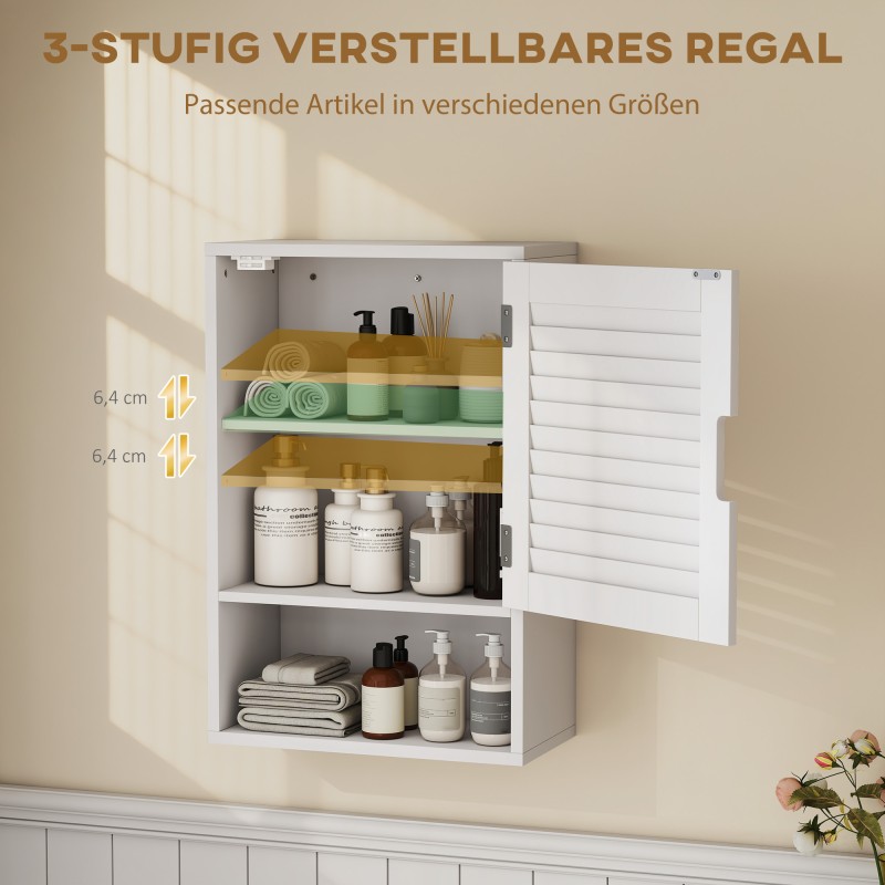 Kylpyhuoneen seinäkaappi MDF 40 x 20 x 60 cm, 1 ovi, säädettävät hyllyt, valkoinen