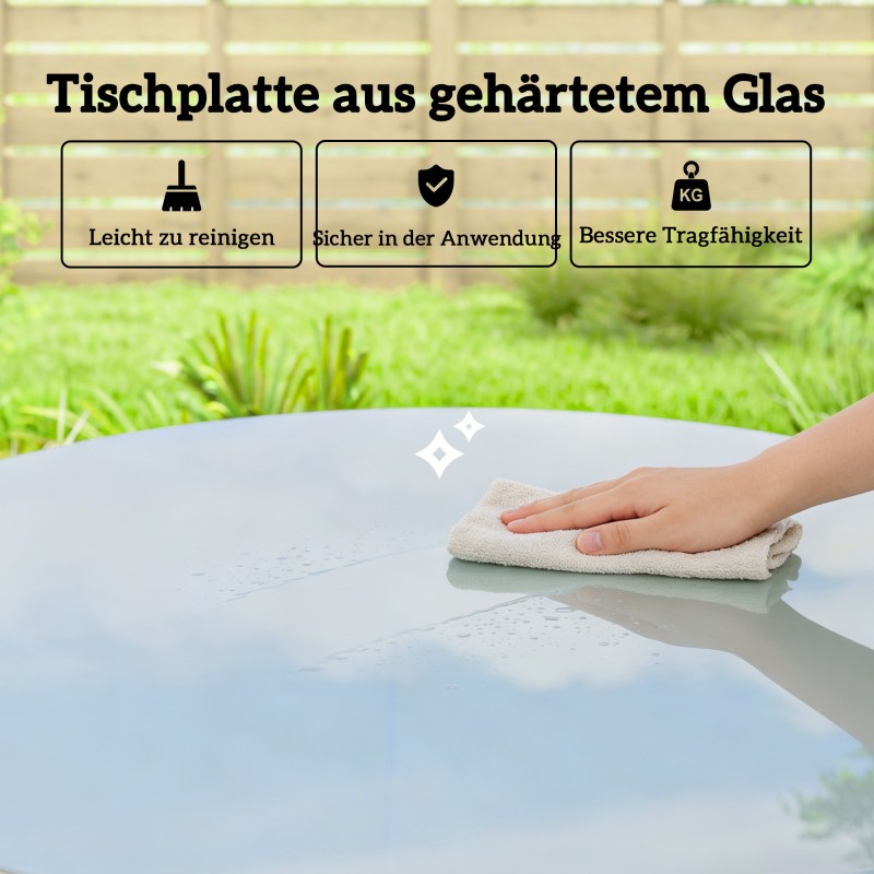 Ulkopöytä 4 hengelle teräsrunko karkaistu lasi polyrottinki 80 x 80 x 74 cm harmaa vaaleanruskea