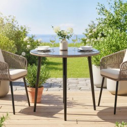 Ulkopöytä 4 hengelle teräsrunko karkaistu lasi polyrottinki 80 x 80 x 74 cm harmaa vaaleanruskea