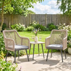 Ulkotuoli 2 kpl teräsrunko ja PE-rottinki istuintyynyillä 120 kg vaaleanharmaa-vaaleanruskea