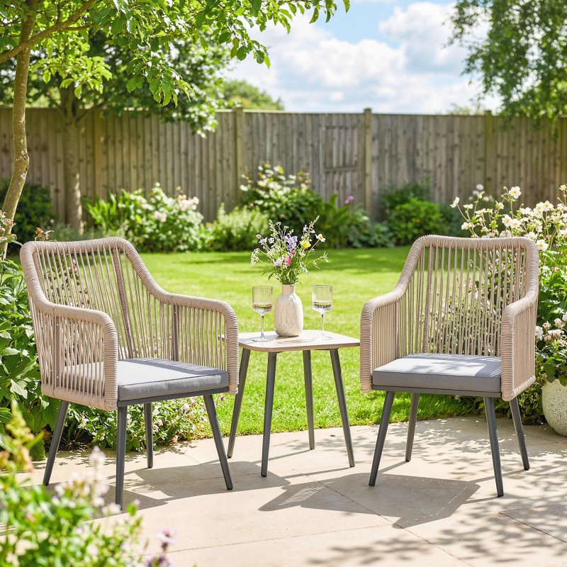 Ulkotuoli 2 kpl teräsrunko ja PE-rottinki istuintyynyillä 120 kg vaaleanharmaa-vaaleanruskea