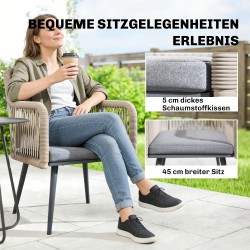 Ulkotuoli 2 kpl teräsrunko ja PE-rottinki istuintyynyillä 120 kg vaaleanharmaa-vaaleanruskea