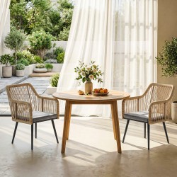 Ulkotuoli 2 kpl teräsrunko ja PE-rottinki istuintyynyillä 120 kg vaaleanharmaa-vaaleanruskea