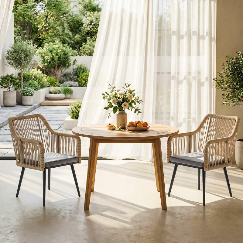 Ulkotuoli 2 kpl teräsrunko ja PE-rottinki istuintyynyillä 120 kg vaaleanharmaa-vaaleanruskea