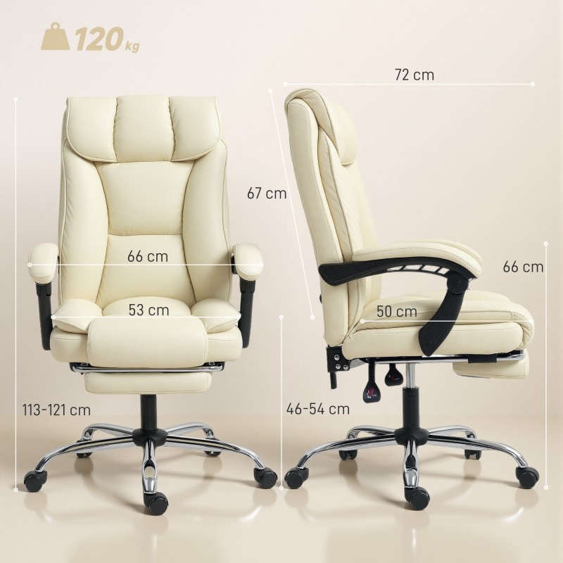 Ergonominen työtuoli jalkatuella, keinonahka, metallirunko, beige/musta, säädettävä ja pyörivä