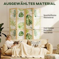 Tilanjakaja boho-tyyli, 4-osainen, taitettava, mäntypuurunko, 170 x 160 cm, vihreä trooppinen kuvio