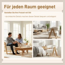 Nojatuoli olohuoneeseen, pehmustettu fleece-verhoilu, puujalat ja metallirunko, valkoinen