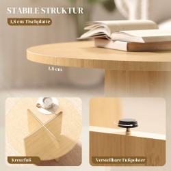 Pyöreä bambu sohvapöytä ristijalka, 66 x 66 x 45 cm, naturaalipuu