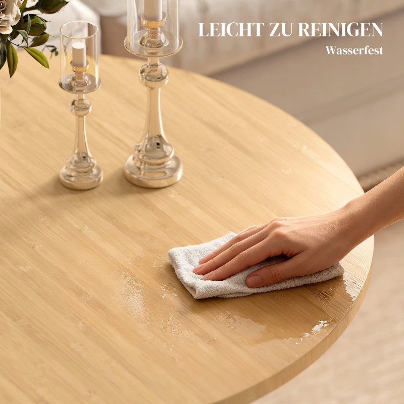 Pyöreä bambu sohvapöytä ristijalka, 66 x 66 x 45 cm, naturaalipuu