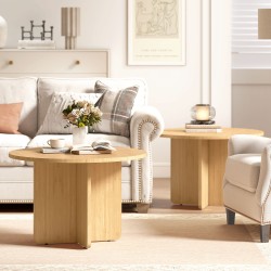 Pyöreä bambu sohvapöytä ristijalka, 66 x 66 x 45 cm, naturaalipuu