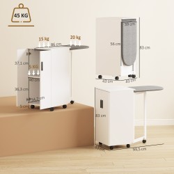 Silityskaappi 2-in-1 pieniin tiloihin, taitettava silityslauta ja säädettävä hylly, valkoinen