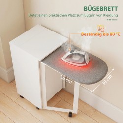 Silityskaappi 2-in-1 pieniin tiloihin, taitettava silityslauta ja säädettävä hylly, valkoinen