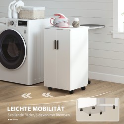 Silityskaappi 2-in-1 pieniin tiloihin, taitettava silityslauta ja säädettävä hylly, valkoinen