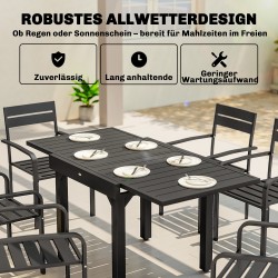 Jatkettava ulkoruokapöytä 80–160 x 80 cm 4–6 hengelle alumiini/teräs musta