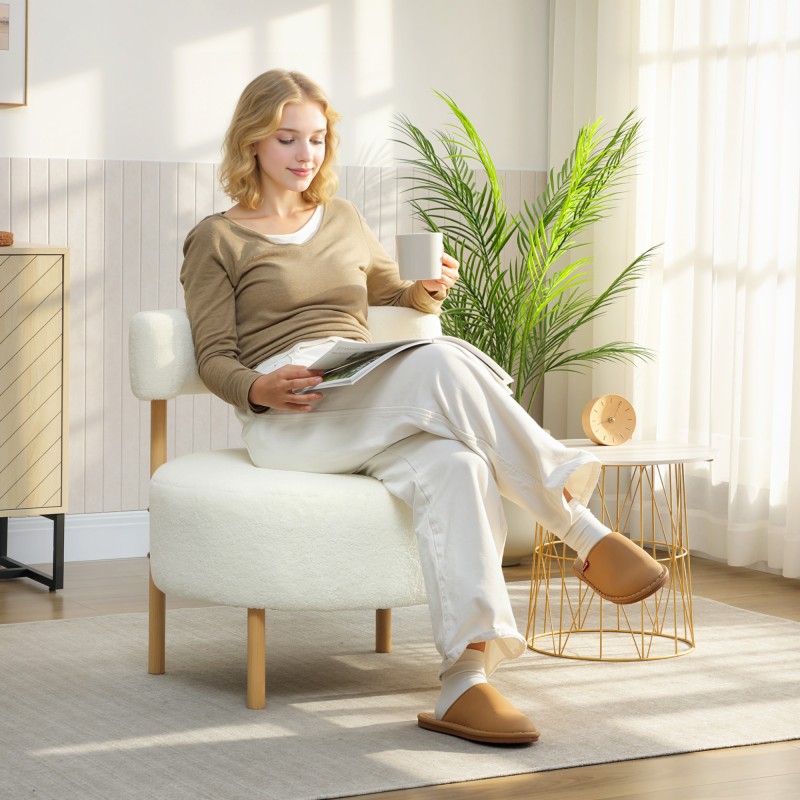 Nojatuoli sherpa-fleecellä ja metallijaloilla 67 x 67 x 71 cm kermanvalkoinen