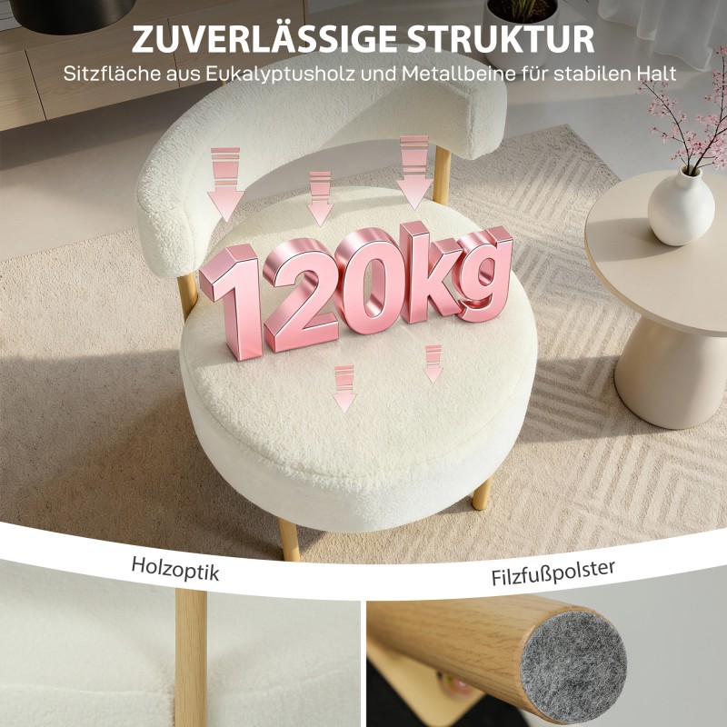 Nojatuoli sherpa-fleecellä ja metallijaloilla 67 x 67 x 71 cm kermanvalkoinen