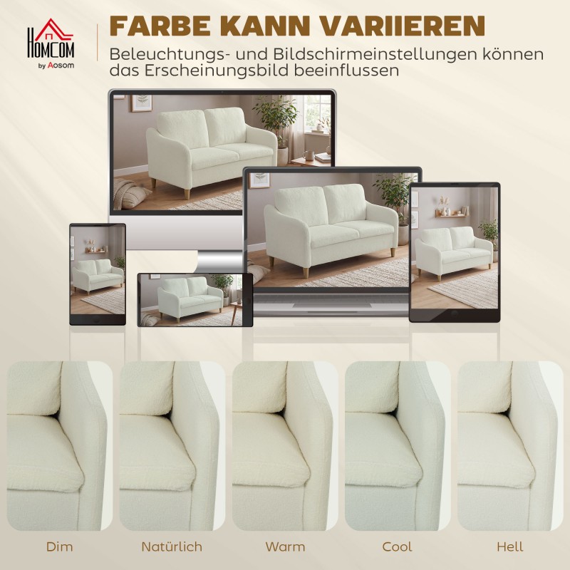 2-istuttava sohva sherpa-fleece -verhoilulla 137 cm, kermanvalkoinen