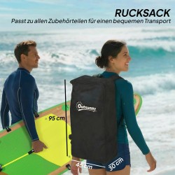 Ilmatäytteinen SUP-lautasetti 335 x 82 cm, 180 kg, kajakki-istuimella ja 2 säädettävällä melalla, ruskea/vihreä/keltainen