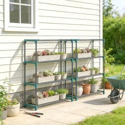 Kasviteline 2 kpl, 4-tasoinen, teräs, 90 x 28 x 104 cm, tummanvihreä, sisä- ja ulkokäyttöön