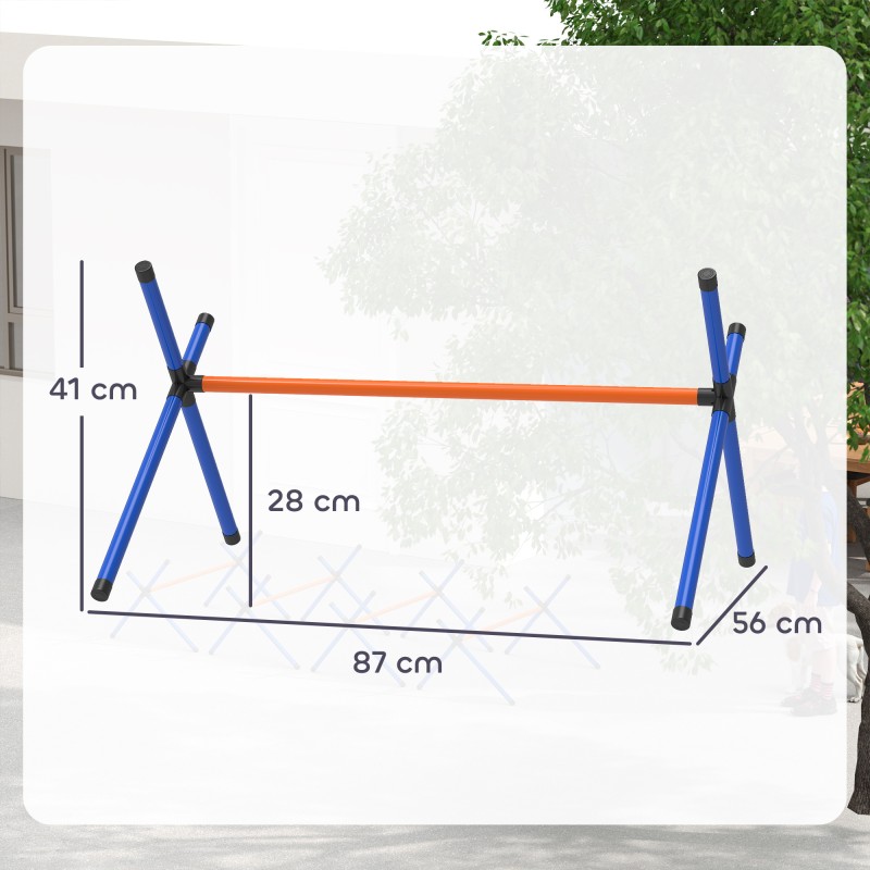 Koirien agilitysetti pienille koirille, 4 estettä, säädettävä korkeus, muovi, kantolaukulla, oranssi/sininen/musta