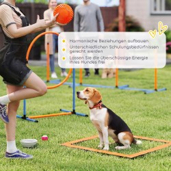 Koirien agility-setti 11 osaa, säädettävät hypyt, rengashyppy, pujottelukepit ja 2 tunnelia, oranssi/sininen/musta